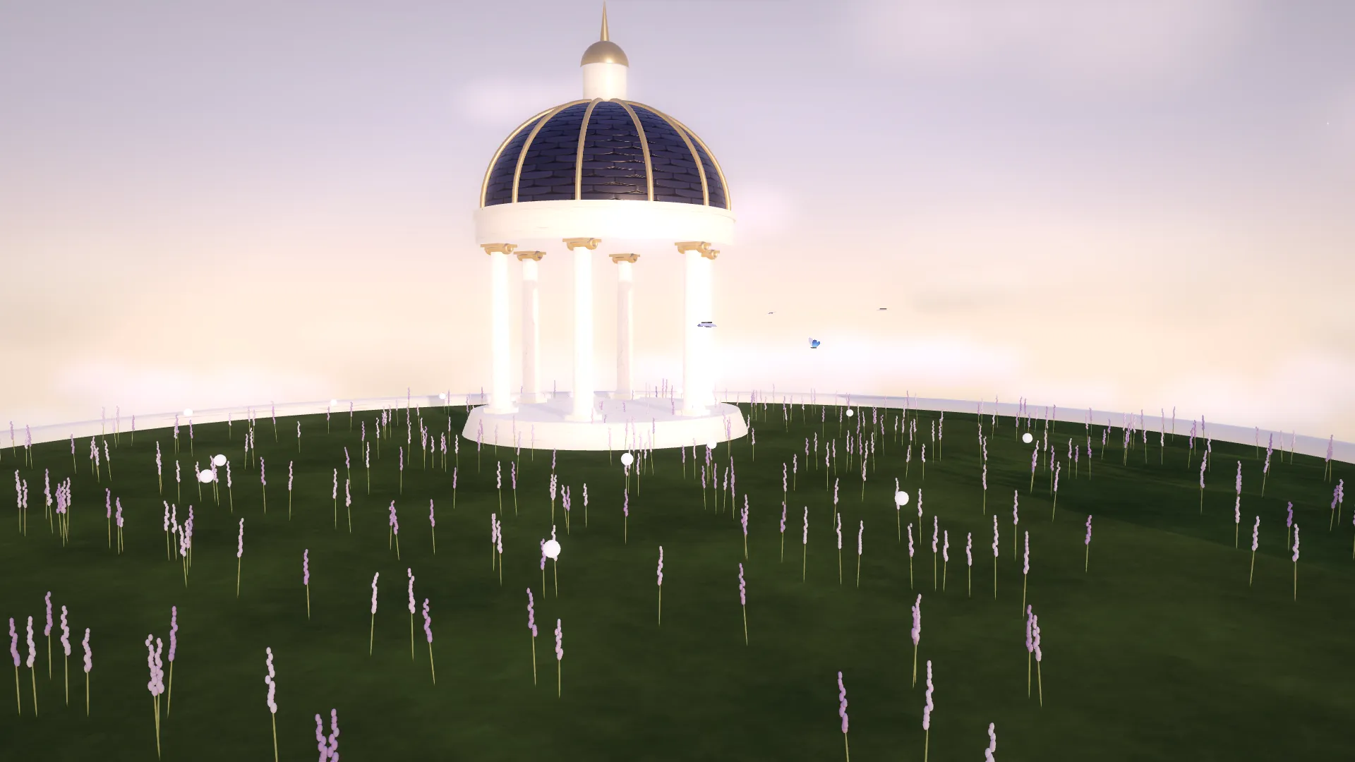 Render 3D teras lavender di pulau terapung