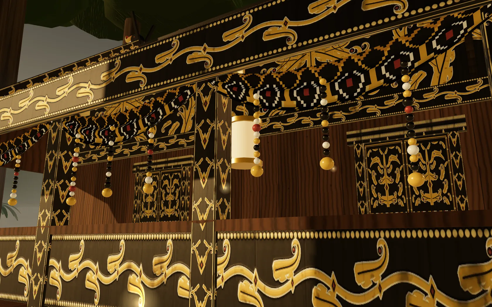 Ilustrasi 3D fasad Lamin berlukis motif Dayak