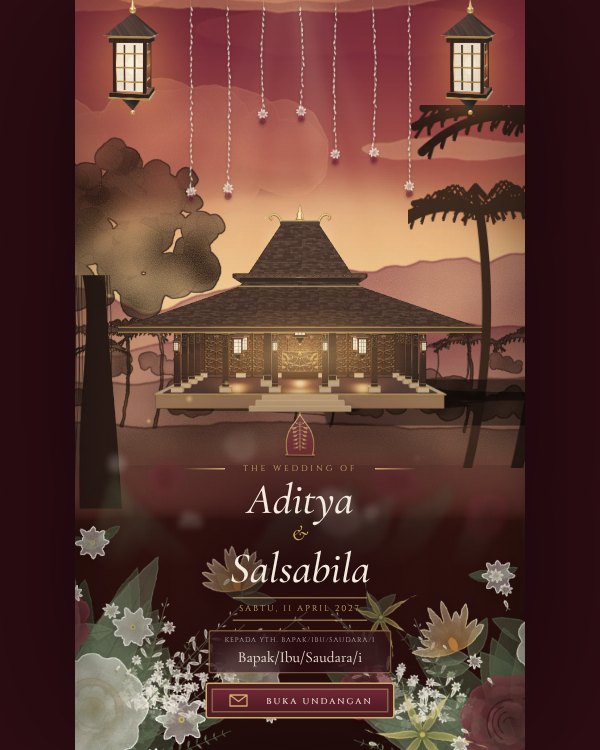 Tampilan tema undangan Javanese Maroon Royal Heritage